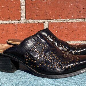 Black slip-on gunmetal studded leather mule size 8.5 narrow